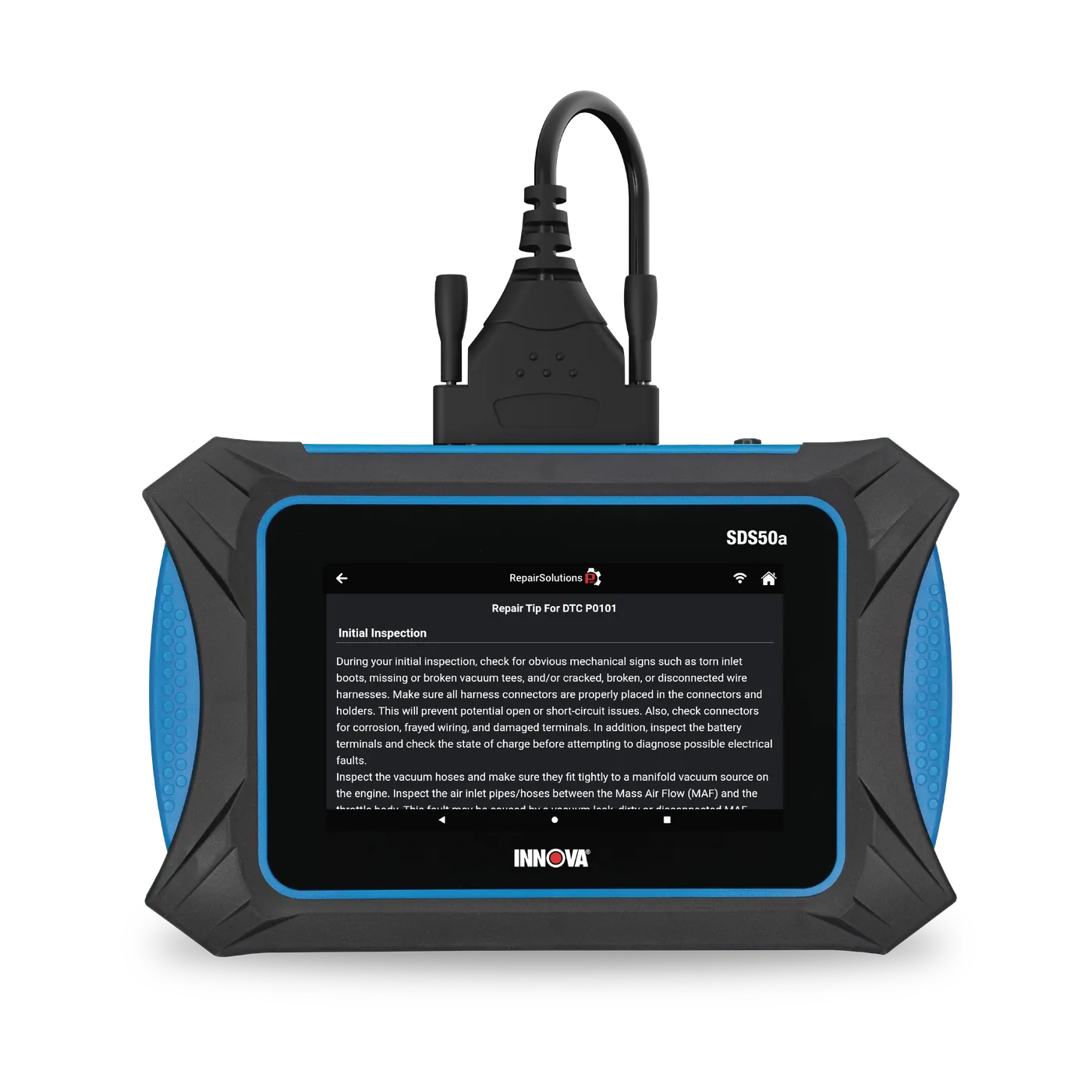 INNOVAPRO SDS50 diagnostic scan tool displaying active test or reset function details on screen