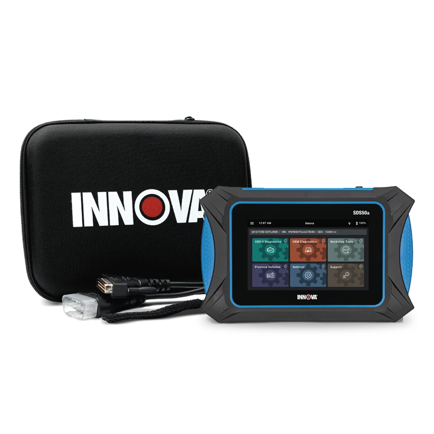 INNOVAPRO SDS50 retail packaging color box showing the product image and main diagnostic features