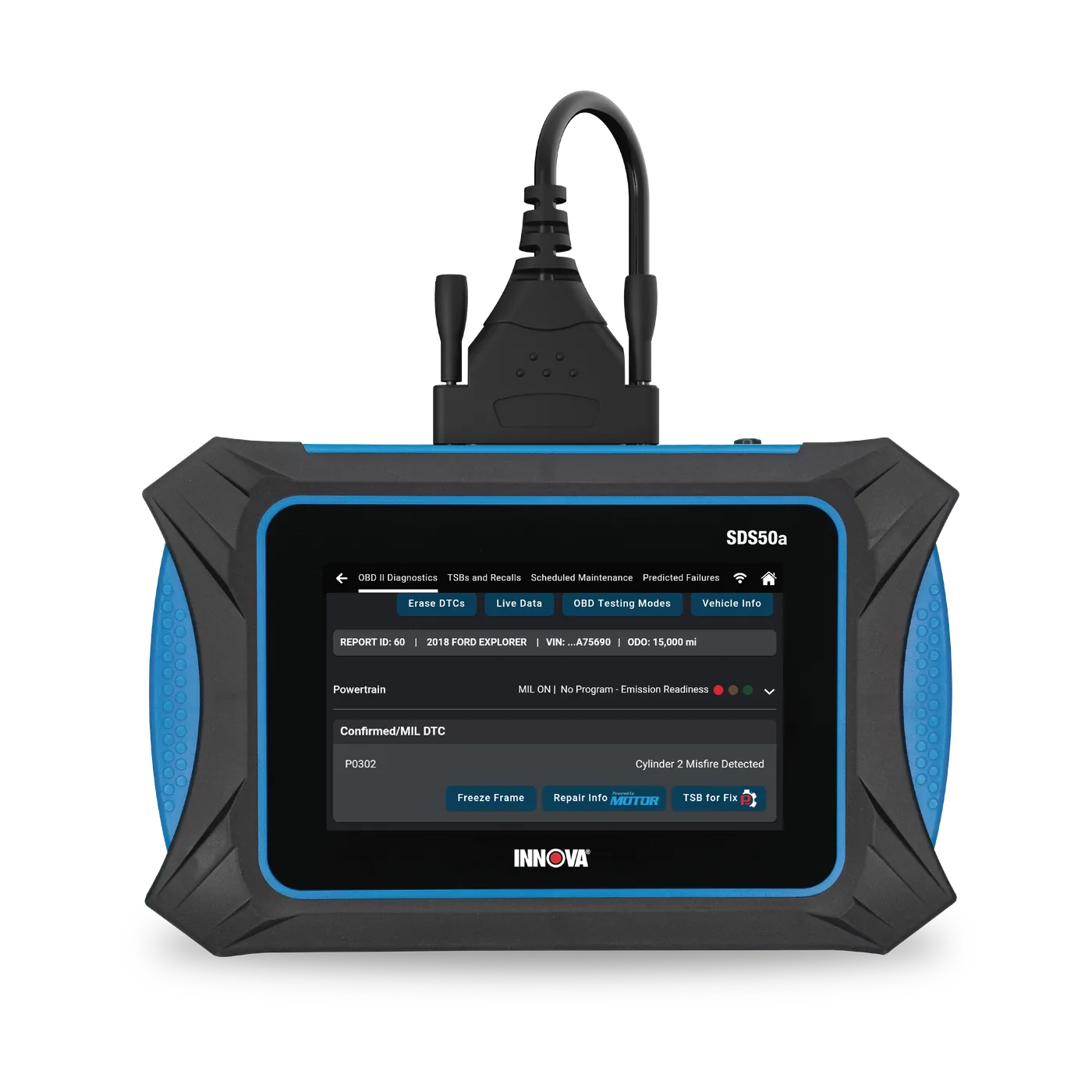 INNOVAPRO SDS50 diagnostic scan tool displaying OEM-level vehicle system selection menu