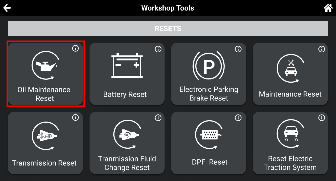 Step 2: Select Oil Maintenance Reset Function